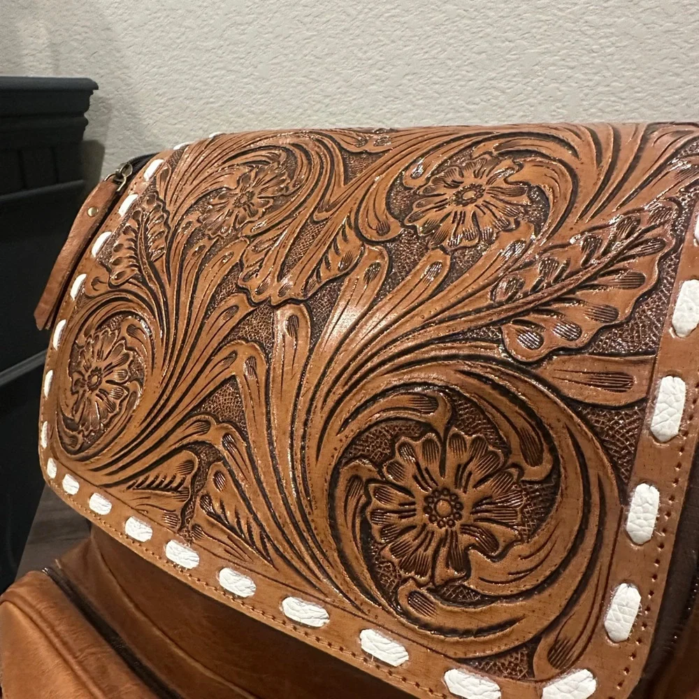 Tooled Leather Western Diaper Bag - Picture 3 of 5